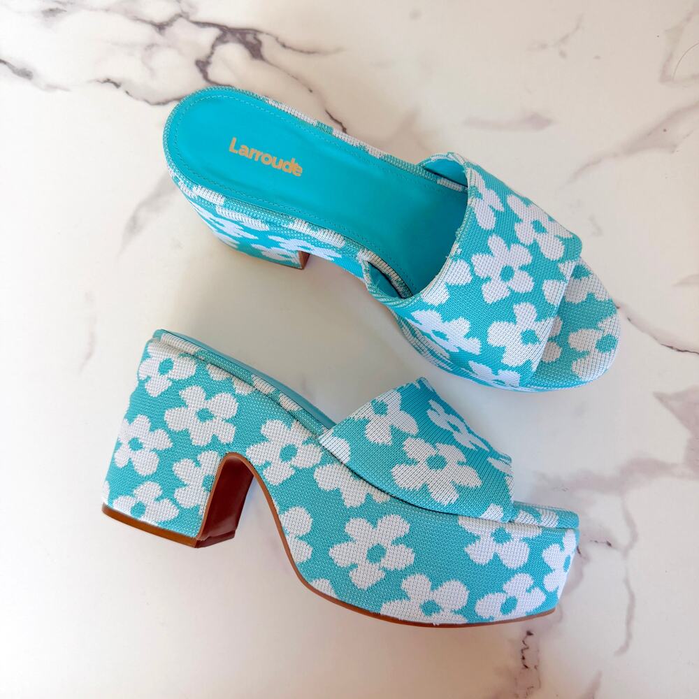Larroudé Miso Acqua Floral Knit Platform Sandals Size 8